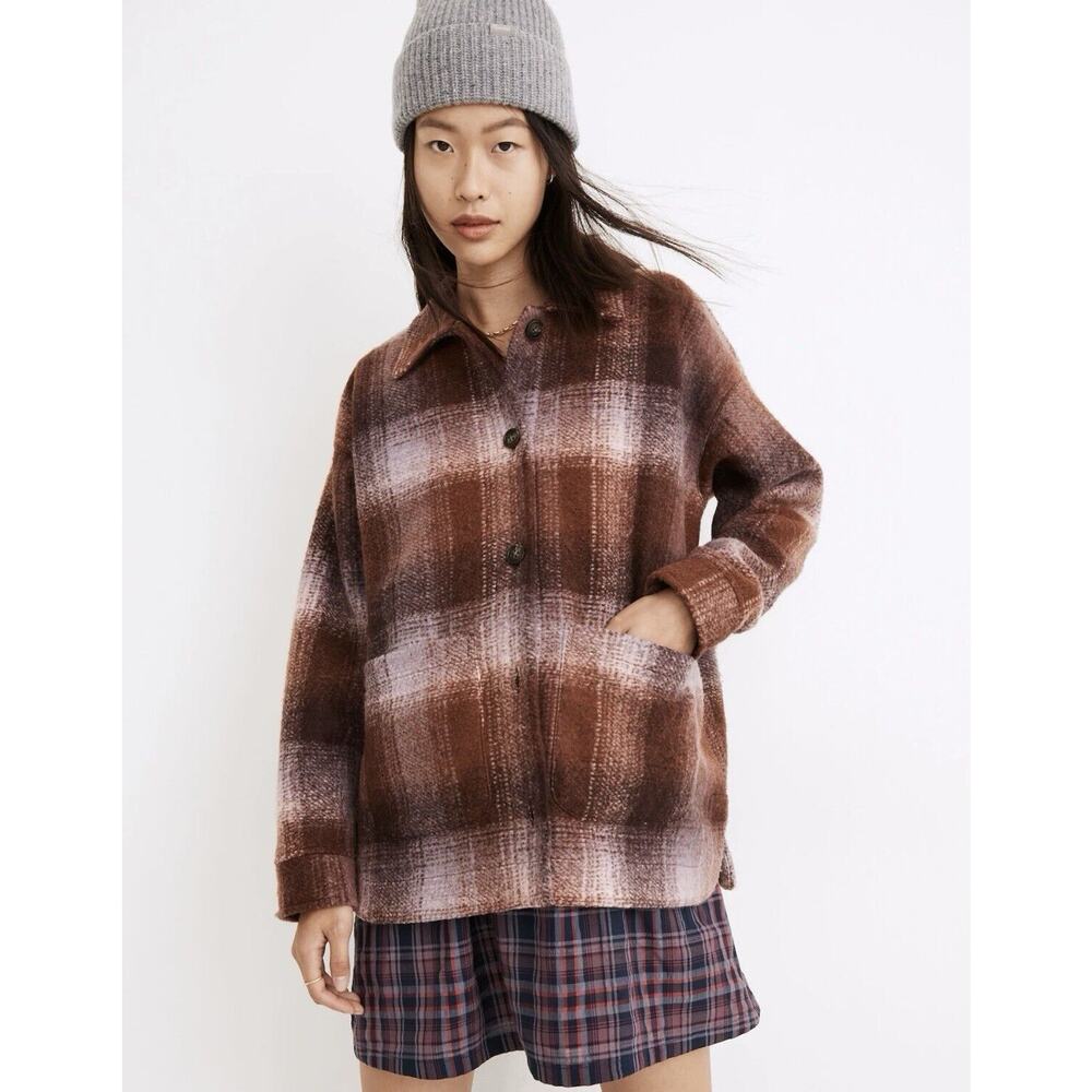 Madewell Brown Plaid Wool Blend Button Jacket